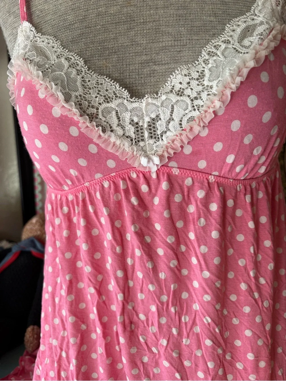 Victoria's Secret Pink Polka Dot Lace-Trim Chemise - Picture 2 of 4